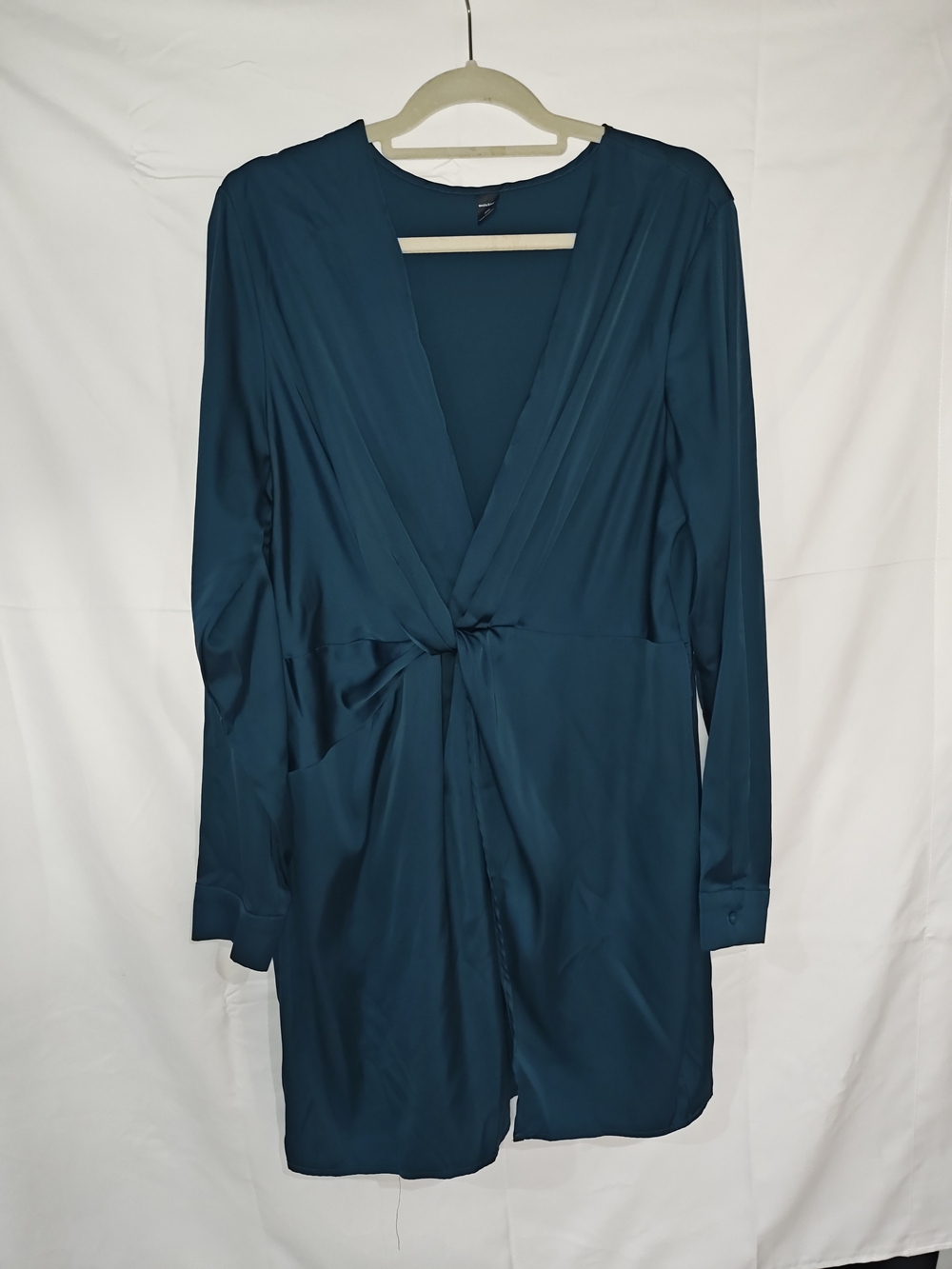 SHEIN Teal Long Sleeve V-Neck Twist Front Dress